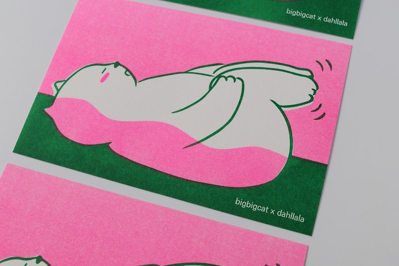 大猫明信片 - 背部伸展 - 卡片/明信片 - 纸 粉红色