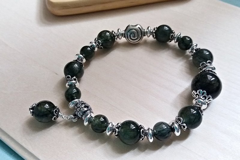 《不交错线》- 绿发晶纯银手链  ( 只限一条 ) 香港原创设计 - 手链/手环 - 宝石 绿色