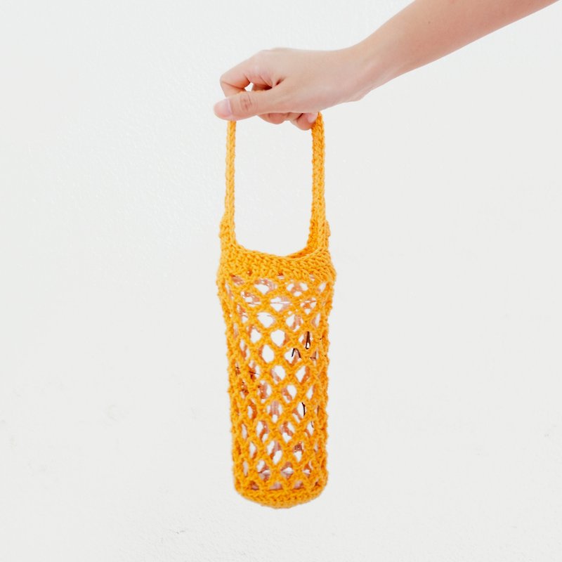 Eco-Friendly Beverage | Yellow | Crochet Sleeve with Handle - 随行杯提袋/水壶袋 - 棉．麻 黄色
