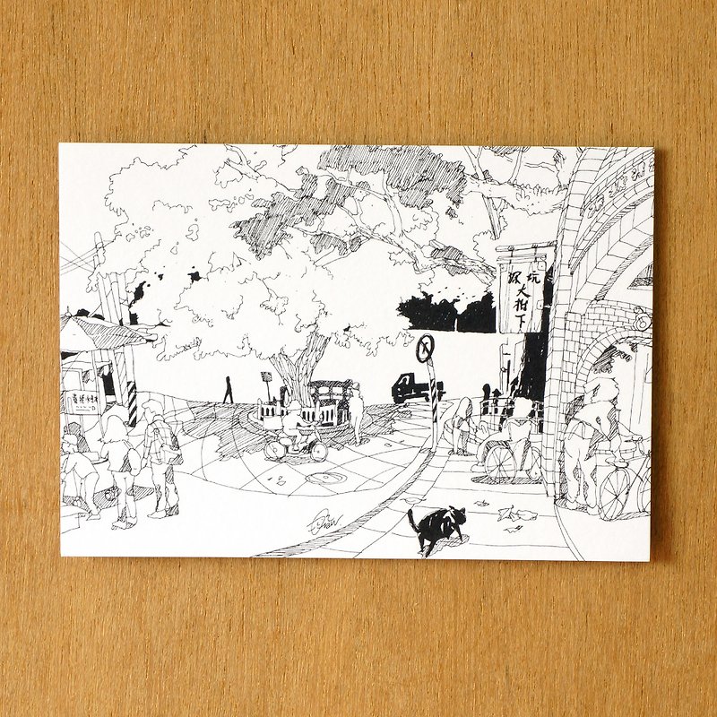 【一色】系列手绘风景明信片‘台湾 · 深坑老街’ - 卡片/明信片 - 纸 黑色