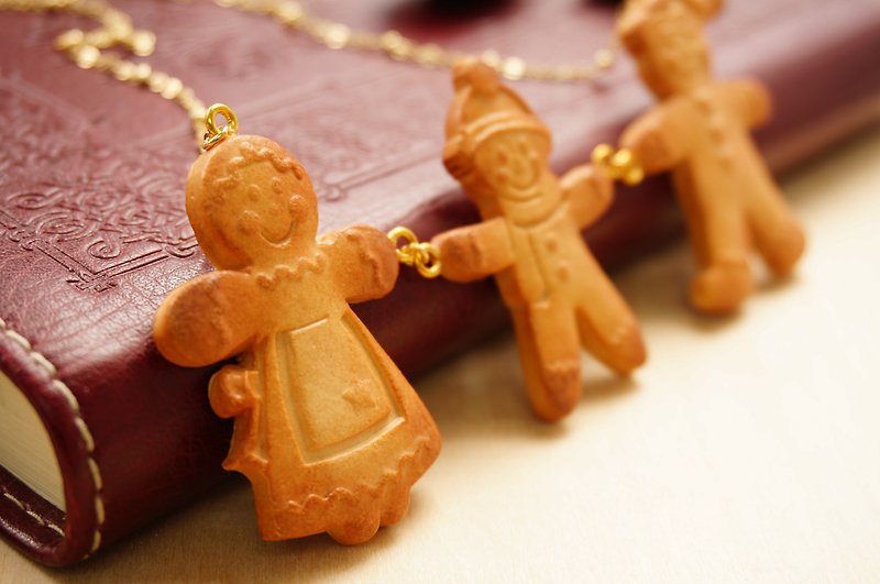 【圣诞礼盒】圣诞姜饼人颈链・手工制作软陶黏土 - 颈链 - 粘土 咖啡色