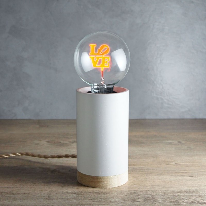 圆柱形木制小夜灯 - 含 1 个 Love (爱) 灯泡 Edison-Style 爱迪生灯泡 - 灯具/灯饰 - 木头 白色