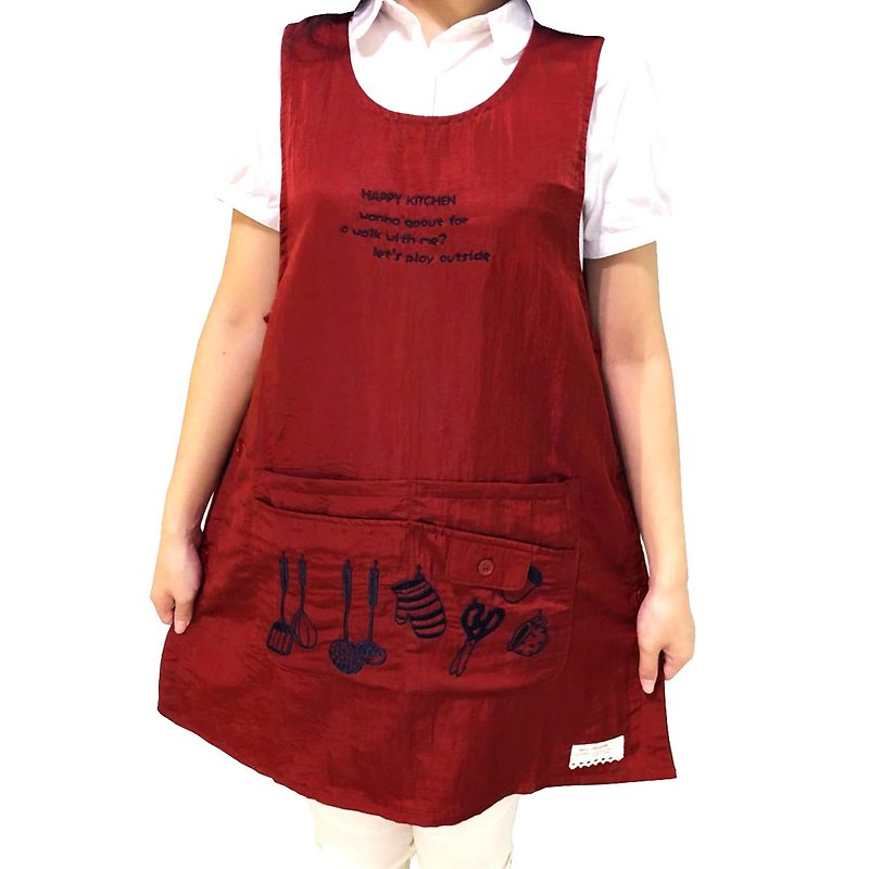【BEAR BOY】丝光绵乐厨4口袋围裙-红(侧扣) - 围裙 - 其他材质 红色