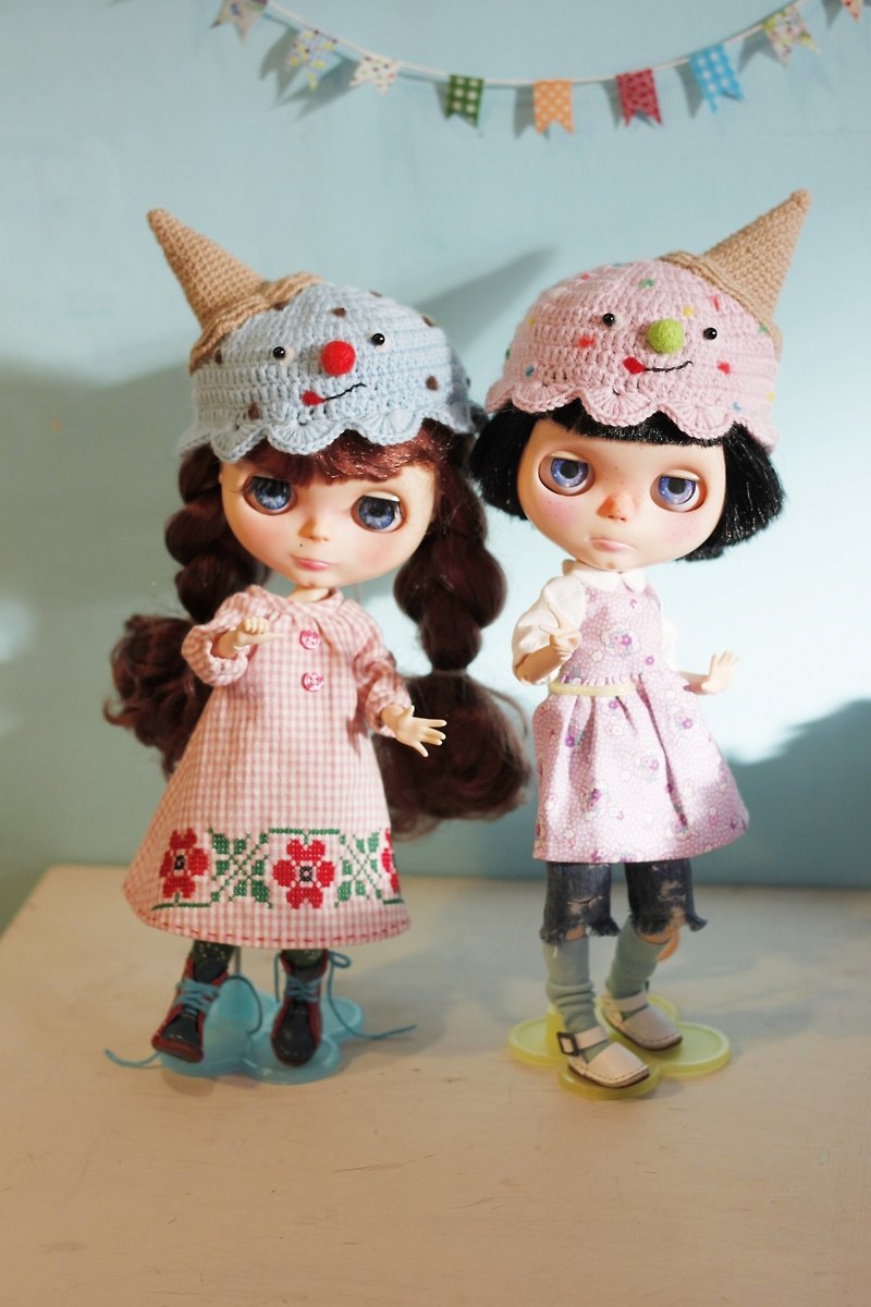 Blythe大布尺寸手工编织冰淇淋娃帽 - 帽子 - 羊毛 多色