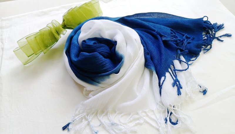 蓝染单纯风围巾 - 围巾/披肩 - 棉．麻 