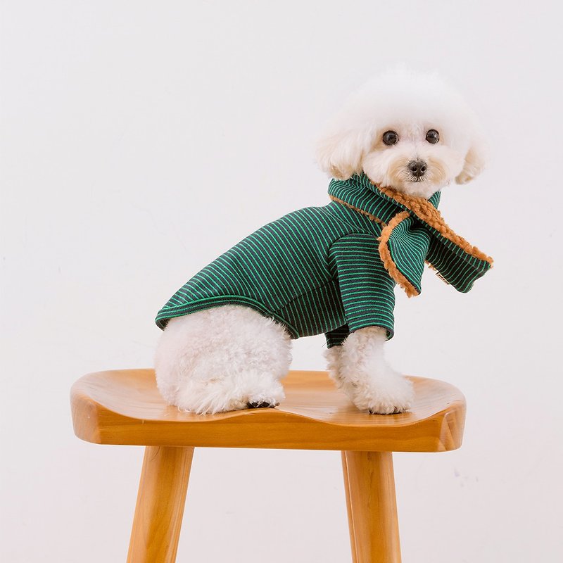 时尚宠物 经典横间上衣连围巾套装 | 绿色 | pat a pet - 衣/帽 - 棉．麻 绿色