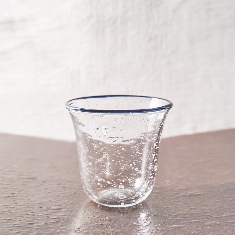 【3,co】手工气泡感玻璃杯(小) - 蓝边 - 花瓶/陶器 - 玻璃 透明