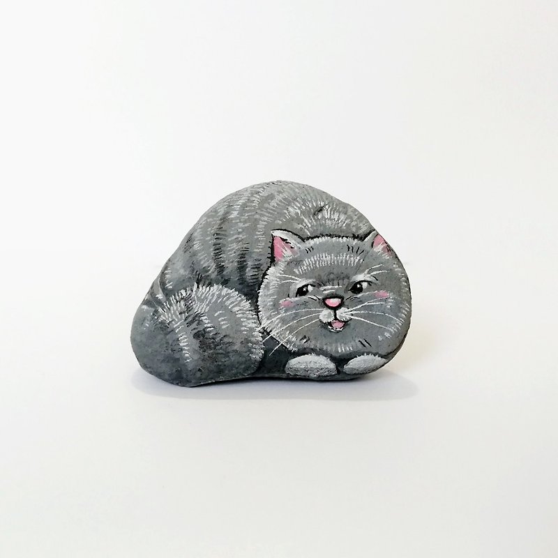 Grey cat stone painting. - 其他 - 石头 灰色