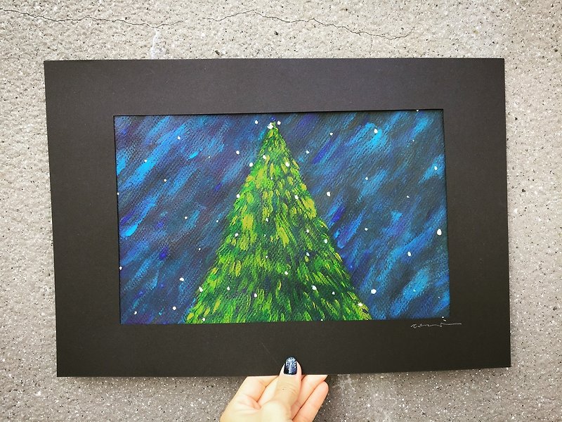 圣诞月有棵圣诞树-插画 - 海报/装饰画/版画 - 压克力 绿色