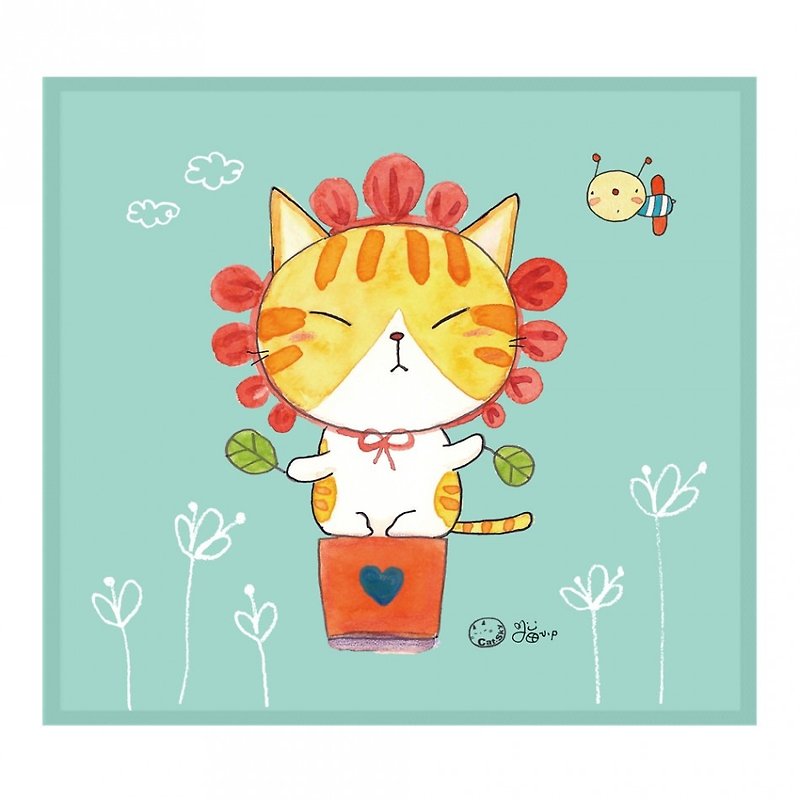 插画家系列 猫小p - 圆圆假装一朵花ll 擦拭布 - 眼镜盒/眼镜布 - 聚酯纤维 绿色