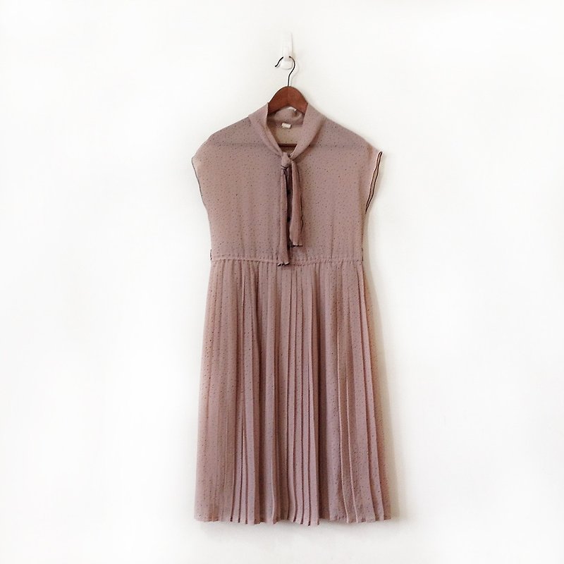 古着洋装 气质莲藕色 无袖百褶洋装 - 洋装/连衣裙 - 聚酯纤维 粉红色