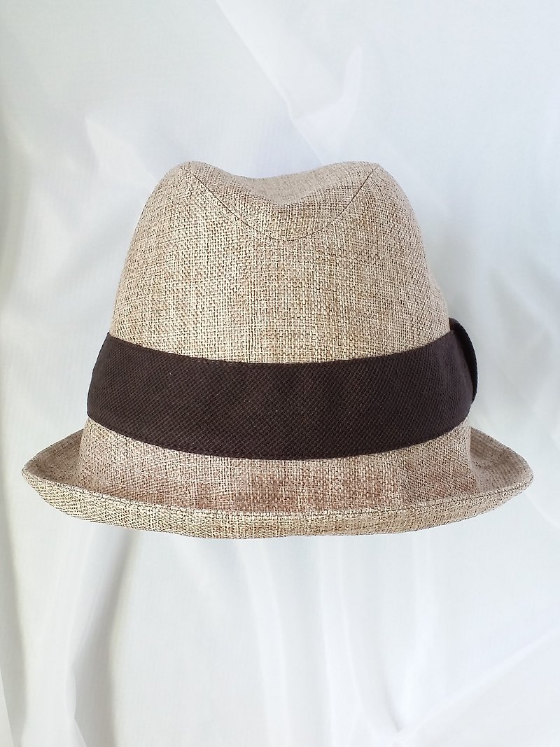亚麻色棉麻绅士帽(Fedora) - 帽子 - 棉．麻 卡其色
