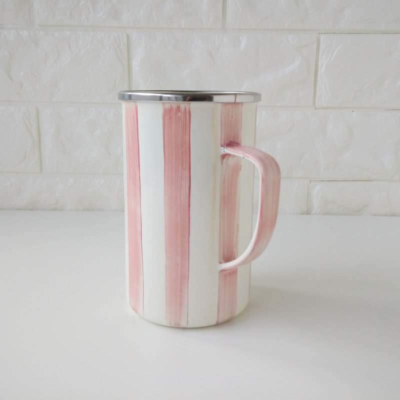 公主粉条纹珐琅马克杯 | 650ml - 咖啡杯/马克杯 - 珐琅 粉红色