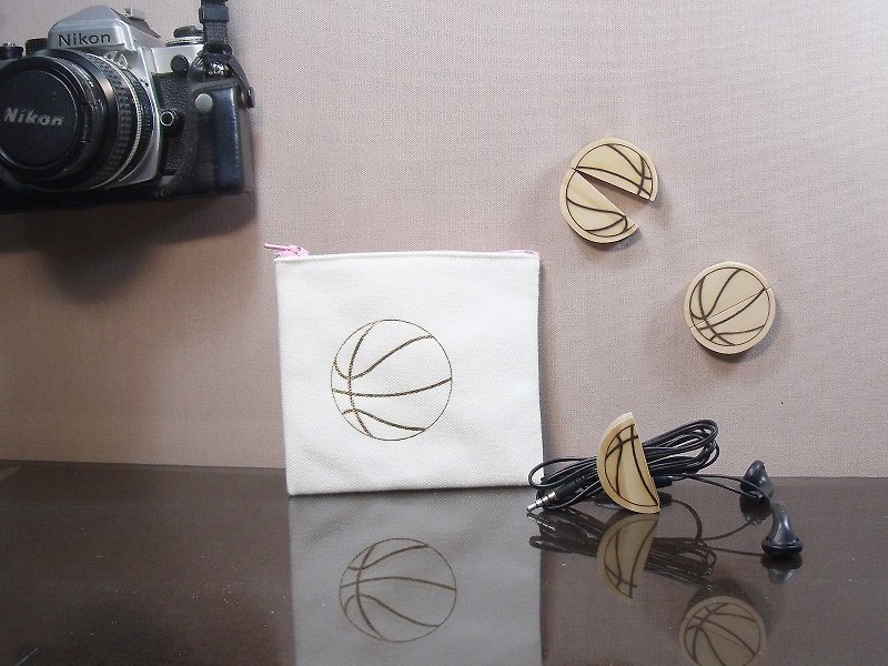 篮球 帆布 烙印 零钱包 实木 耳机 集线夹 免费刻印 名字 祝福语 - 零钱包 - 棉．麻 白色