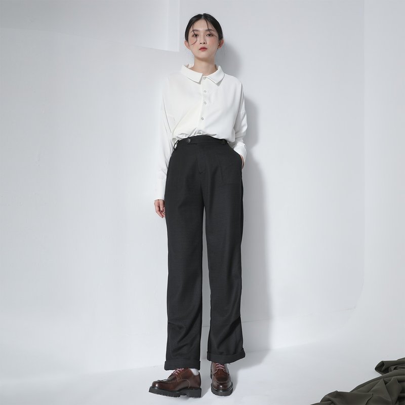 Huanhe_缓和剪接宽裤_22AF201_黑 - 女装长裤 - 聚酯纤维 黑色