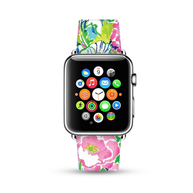 水彩花 Apple Watch 真皮手表带 38 40 42 44 mm Series 5 -004 - 表带 - 真皮 绿色
