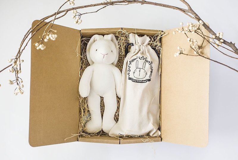 【弥月礼盒-定制皮牌】 mini 兔two爱的被被 有机棉礼盒 - 满月礼盒 - 棉．麻 咖啡色