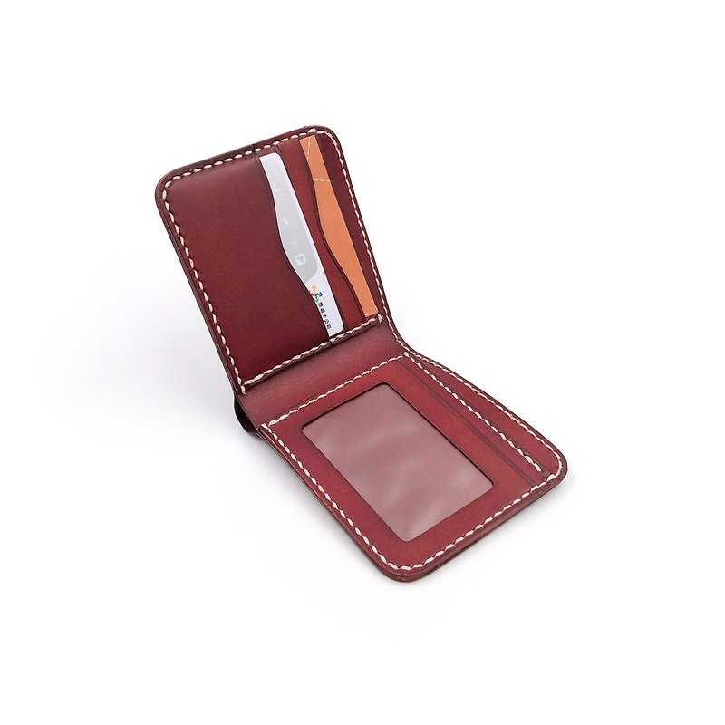 手工植鞣皮革-短夹(相片款) leather wallet - 皮夹/钱包 - 真皮 红色