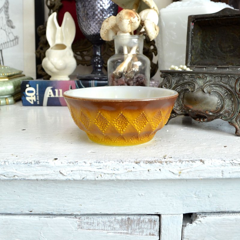 FIRE KING 啡黄色菱格饭碗 60年代Anchor Hocking Kimberly Bowl - 咖啡杯/马克杯 - 玻璃 黄色