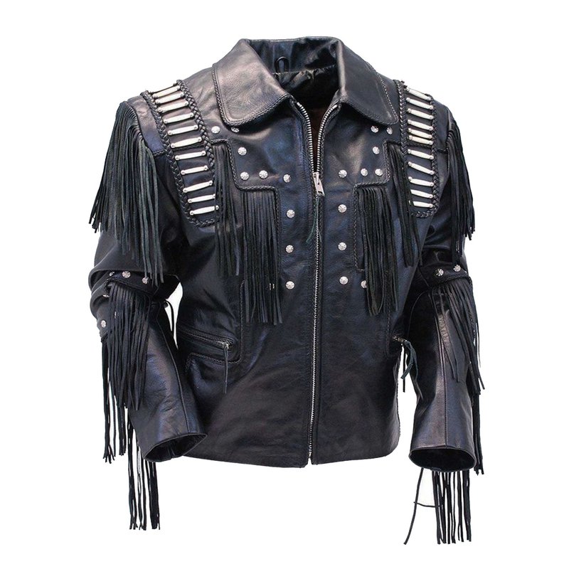 Leather Bones Braids Fringed Jacket - 男装外套 - 真皮 黑色