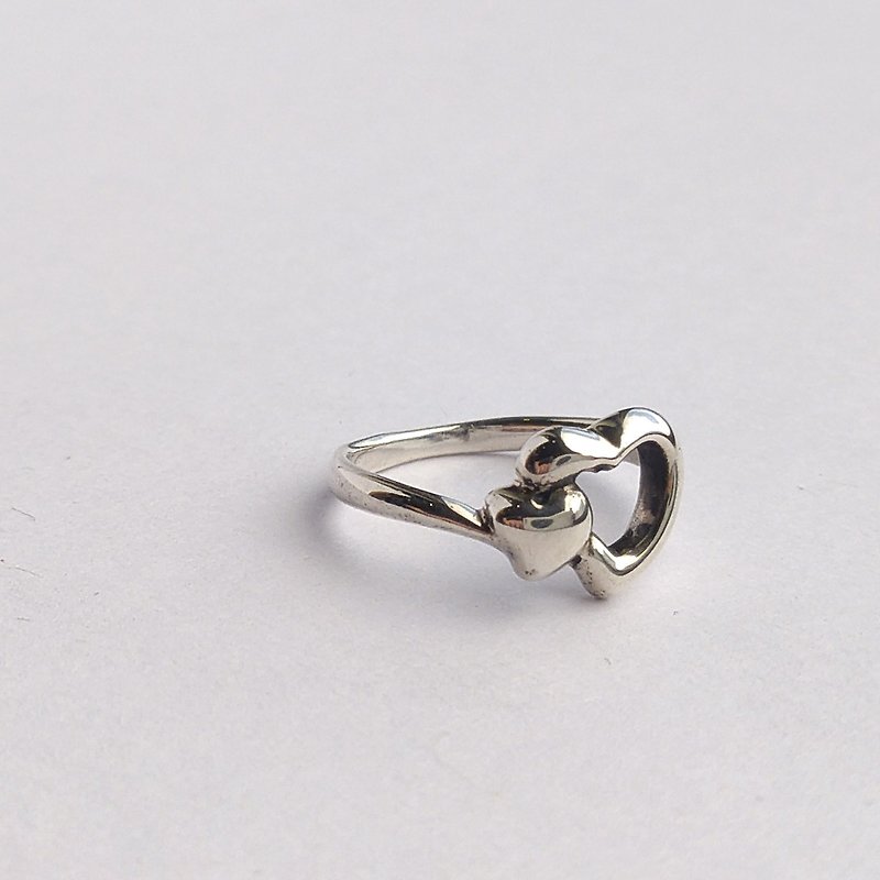 日本 YAMACO  纯银双爱心造型戒指 | 日本 925银  手作 GEM系列 - 戒指 - 纯银 银色