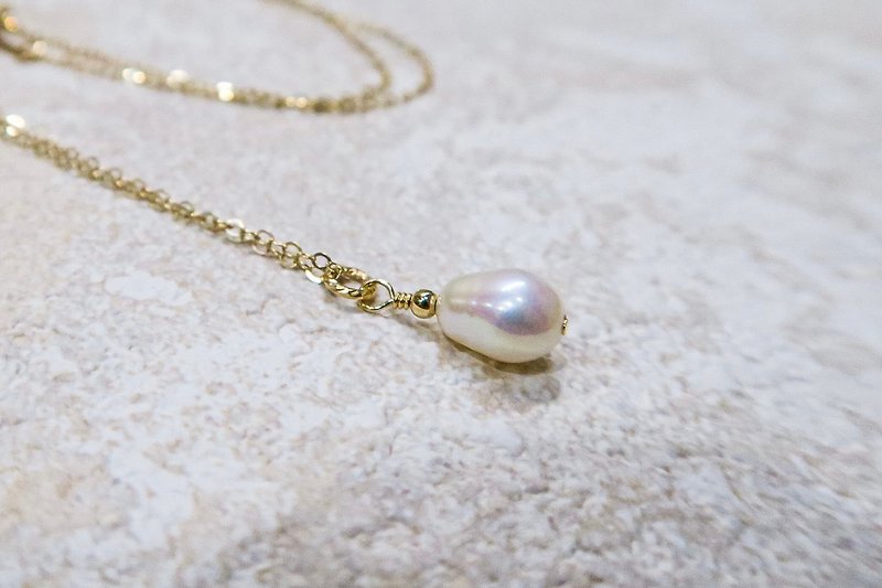 水滴彩虹光淡水珍珠14kgf项链-非精油用 - 项链 - 珍珠 白色