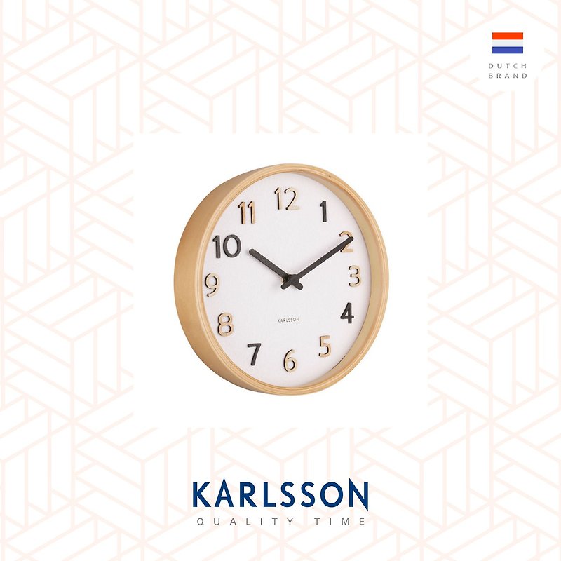 荷兰Karlsson, 22cm 木制混色数字挂钟Wall clock Pure basswood - 时钟/闹钟 - 木头 白色