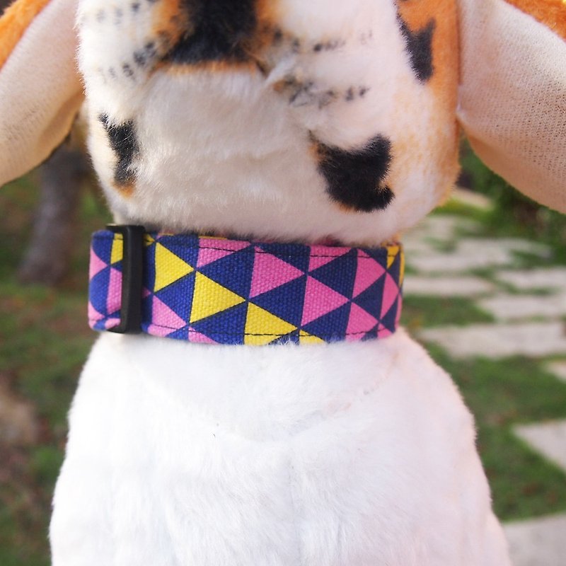 菱格款-紫黄 犬用项圈 - 项圈/牵绳 - 棉．麻 紫色
