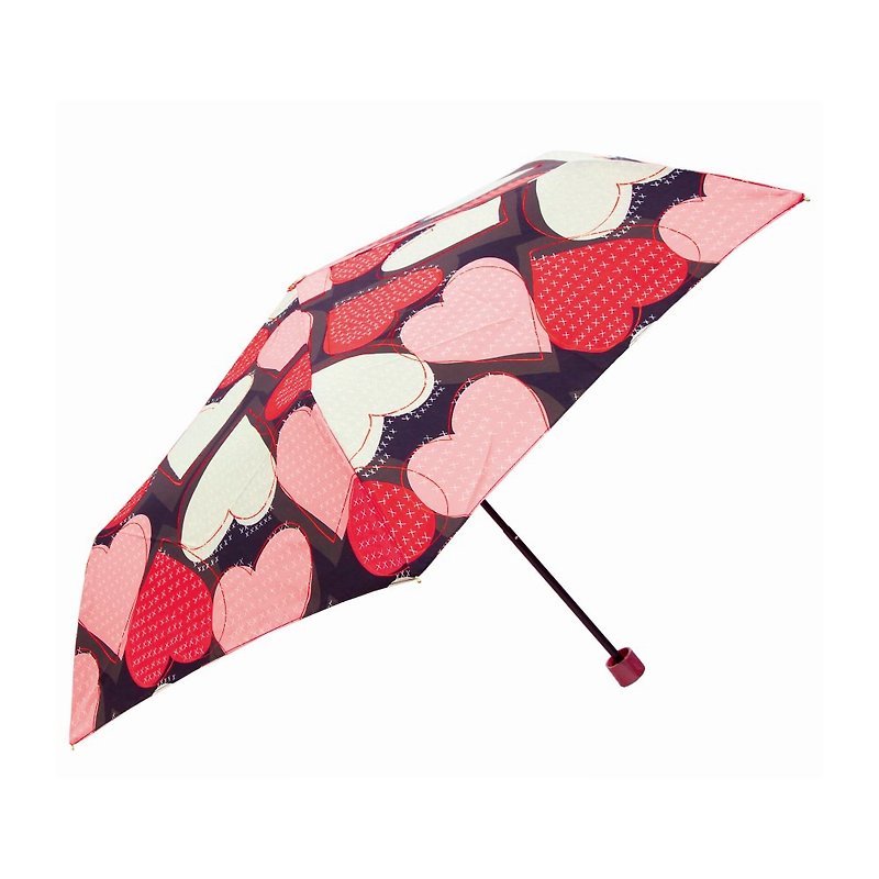 日本Prairiedog 晴雨两用抗UV折叠收纳伞+收纳伞袋-心形(黑) - 雨伞/雨衣 - 聚酯纤维 黑色