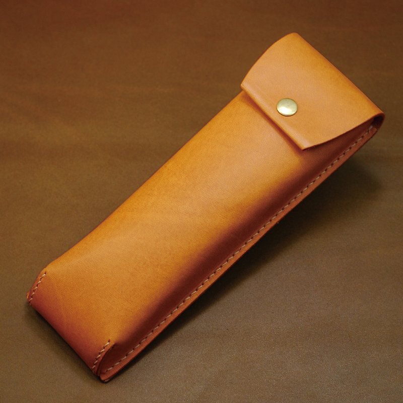 日式笔袋 真皮手缝 (黄褐色) - 铅笔盒/笔袋 - 真皮 橘色