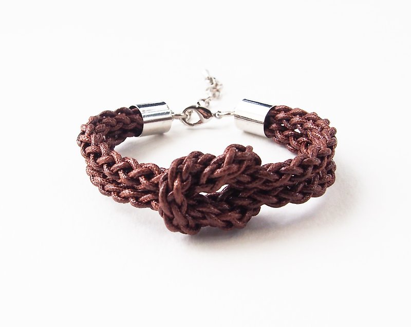 Chocolate brown braided-knot bracelet - 手链/手环 - 其他材质 咖啡色