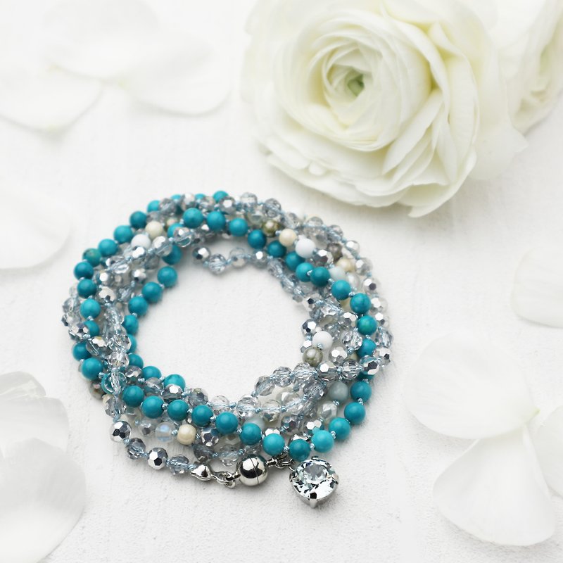 Wrap Bracelet (Turquoises)/ターコイズのラップブレスレット - 手链/手环 - 玻璃 蓝色