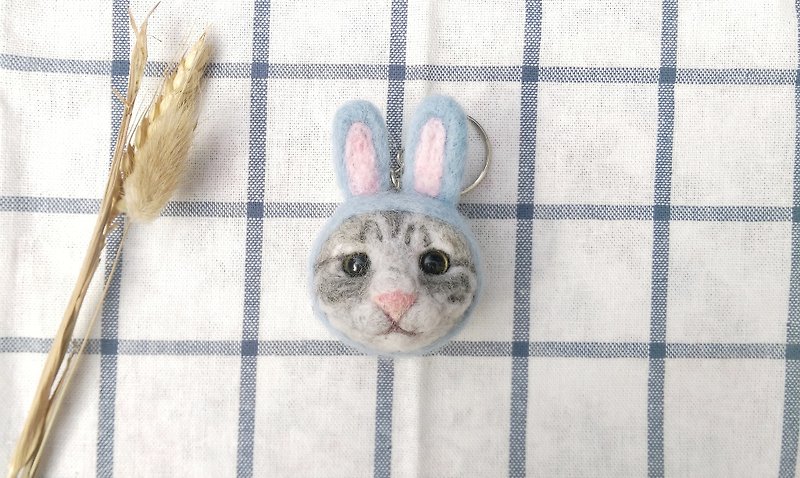 定制化礼物 羊毛毡 兔子 帽 猫猫 灰猫 钥匙圈 拟真 宠物 定制化 - 其他 - 羊毛 灰色