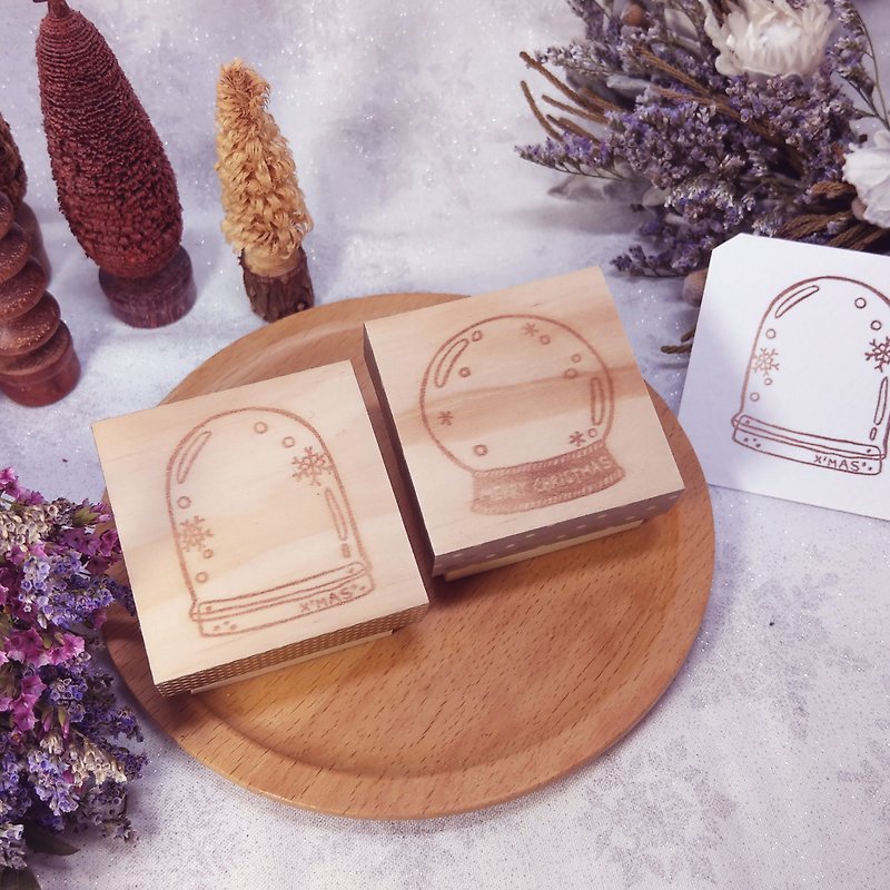 【12月加购商品】 圣诞玻璃球 手刻印章 橡皮章 圣诞包装 - 印章/印台 - 木头 