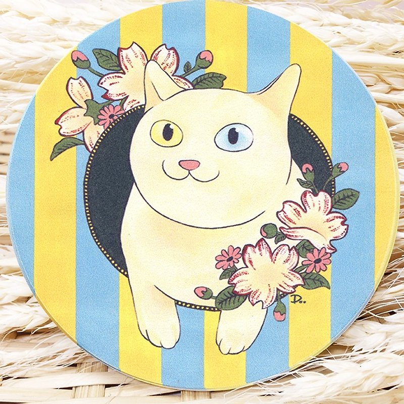 猫咪浮世绘-昭和时代复古标签/陶瓷吸水杯垫 - 杯垫 - 陶 多色