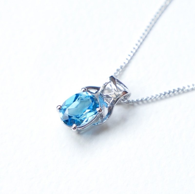 天然寶石 瑞士藍 托帕石項鍊 - 项链 - 宝石 蓝色