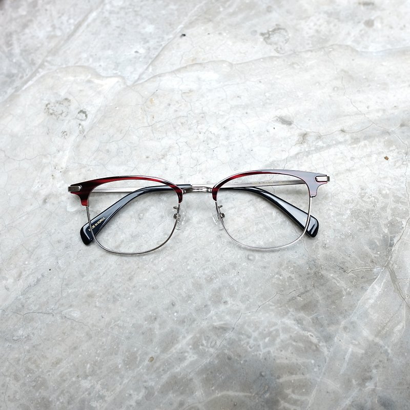 【目目商行】韩国新款 金属眉框 酒红纹 眼镜 镜框 - 眼镜/眼镜框 - 其他金属 红色
