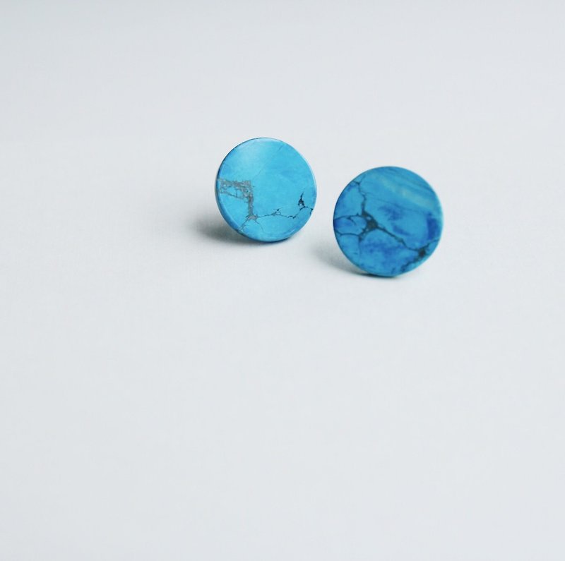 土耳其蓝天然石圆片耳环 - 耳环/耳夹 - 宝石 蓝色