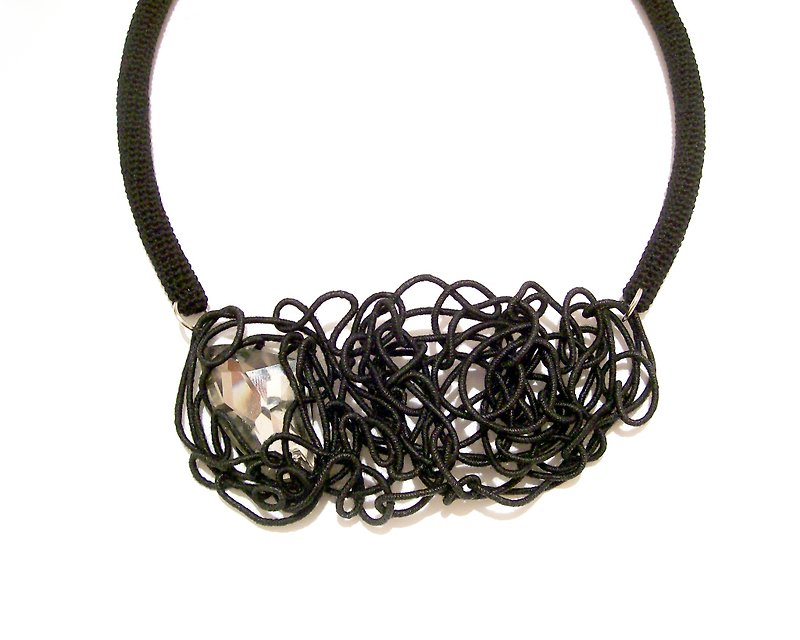 Black Party Necklace Free Motion Tubular Sculpture - 项链 - 绣线 黑色