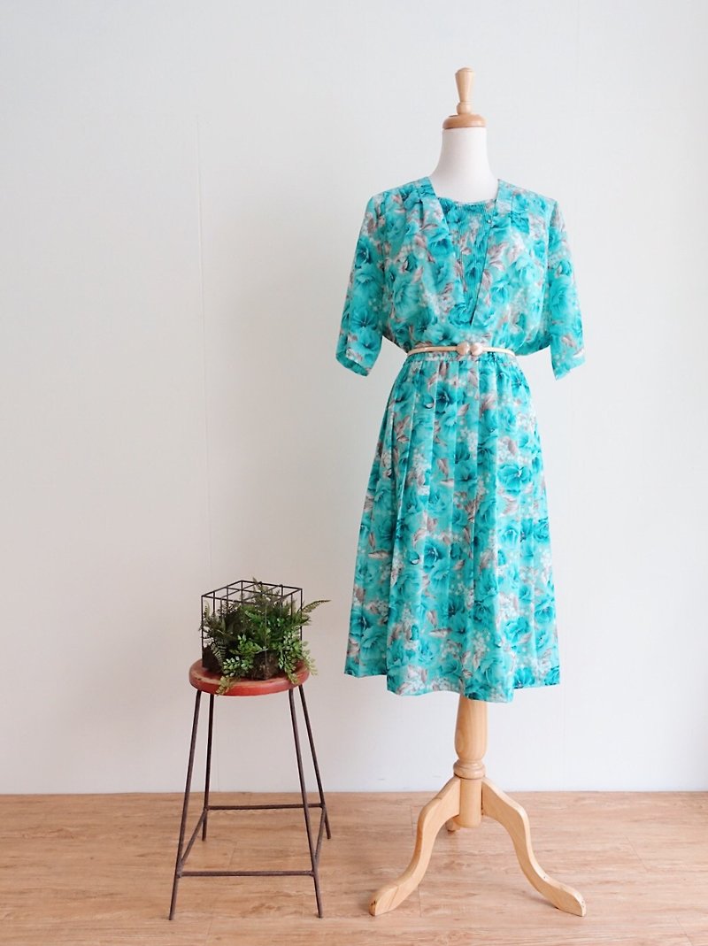 Vintage / 五分袖洋装 no.123 tk - 洋装/连衣裙 - 聚酯纤维 绿色
