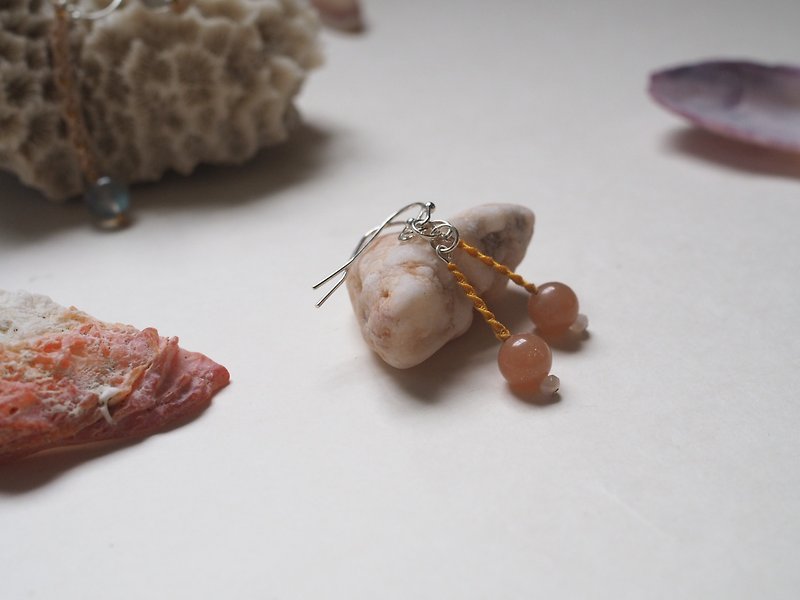 太阳石 | 天然石 | 手工编织耳饰 - 耳环/耳夹 - 半宝石 