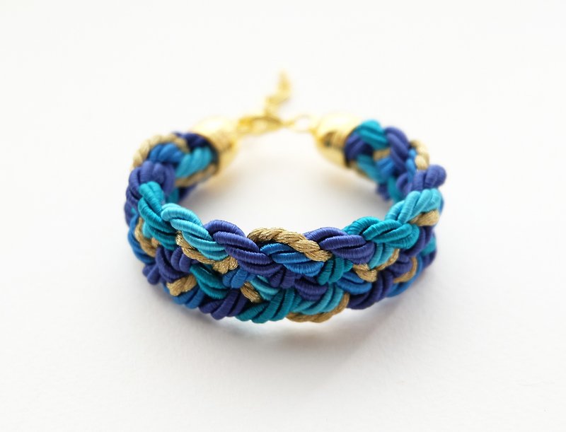 Blue tone and gold rope braided bracelet - 手链/手环 - 其他材质 蓝色