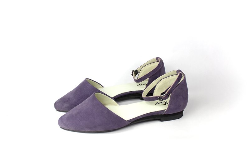 紫 尖头绕踝平底鞋 - 女款皮鞋 - 真皮 紫色