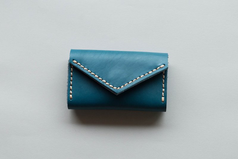 HANDMADE MINIMAL VEGETABLE TANNED LEATHER FROM JAPAN CARD HOLDER BAG-BLUE - 化妆包/杂物包 - 真皮 蓝色