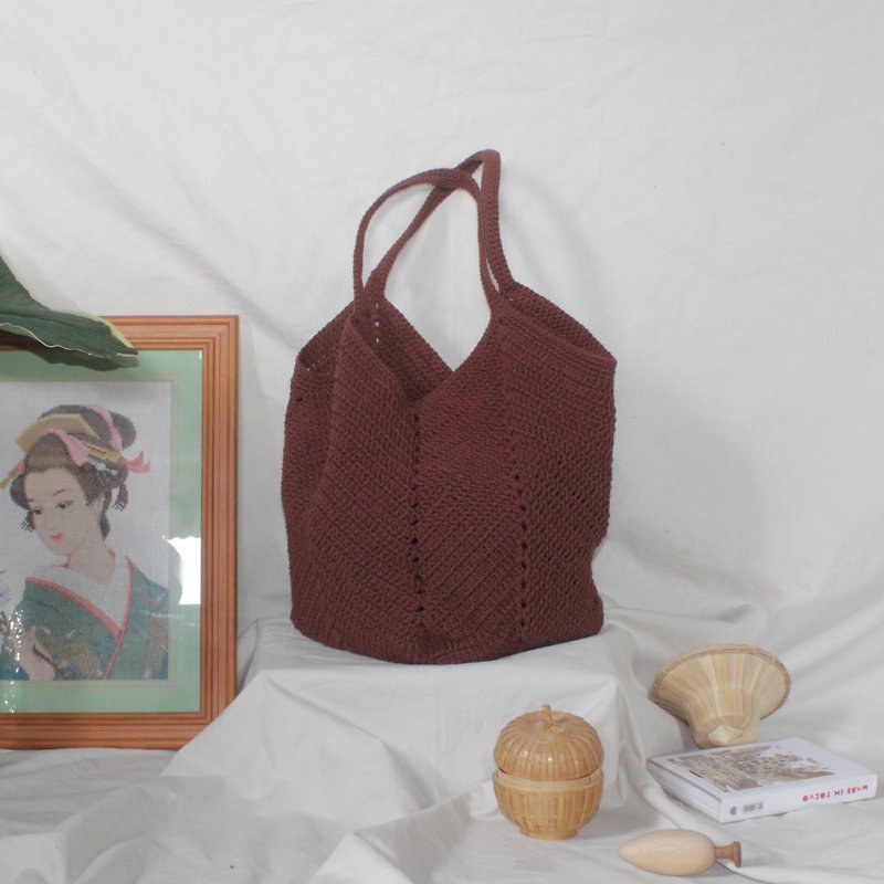 Brown Tote bag ,Market bag ,Crochet bag ,Shopping bag - 侧背包/斜挎包 - 棉．麻 