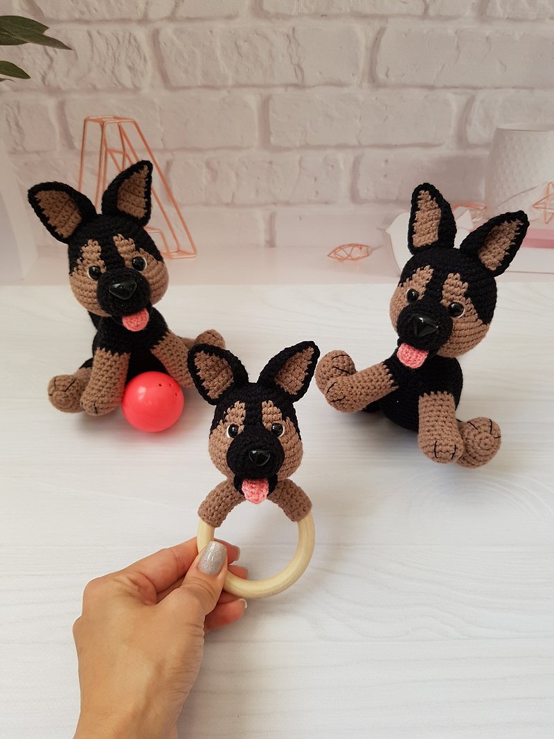 Crochet Dog Pattern German Shepherd toy and baby rattle, Amigurumi toy Pattern - 编织/刺绣/羊毛毡/裁缝 - 其他材质 