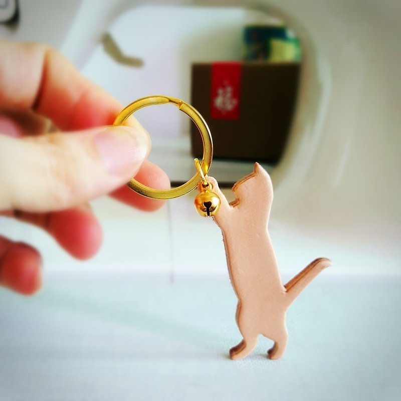 定制 可刻字 小猫咪 鑰匙圈 真皮 钥匙链 鑰匙包 毕业 生日禮物  - 钥匙链/钥匙包 - 真皮 咖啡色