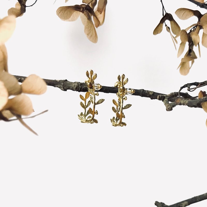 •春雨• 新叶琉璃黄铜耳环 - 耳环/耳夹 - 铜/黄铜 绿色