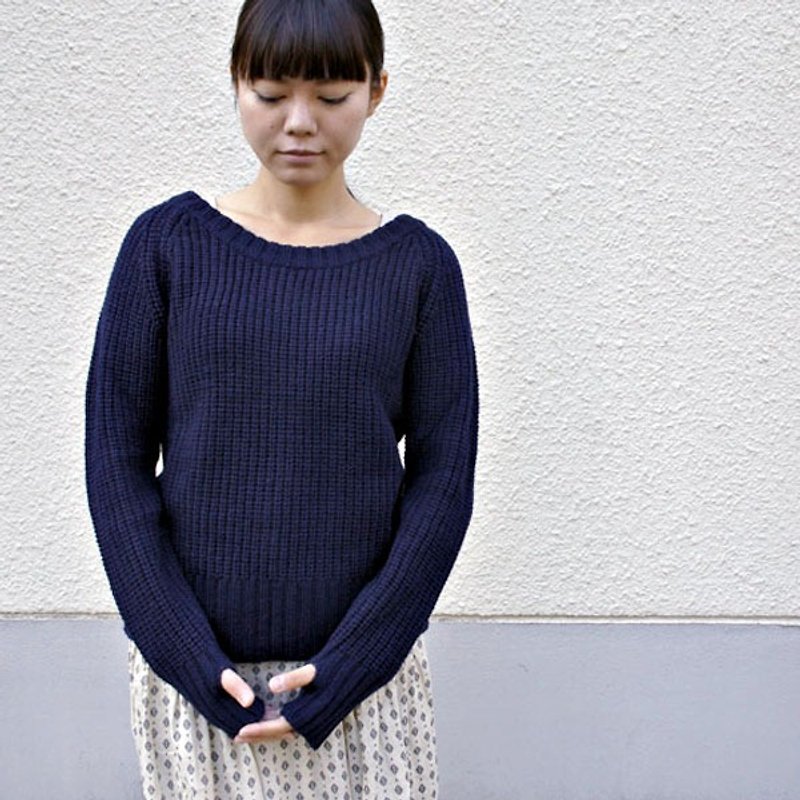 SALE ウール１００percent　指穴クルーネックニット - 女装针织衫/毛衣 - 其他材质 蓝色