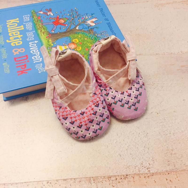 120美国跳色几何X挪威粉红森林手工绑带宝宝鞋婴儿鞋学步鞋 - 婴儿鞋 - 棉．麻 粉红色